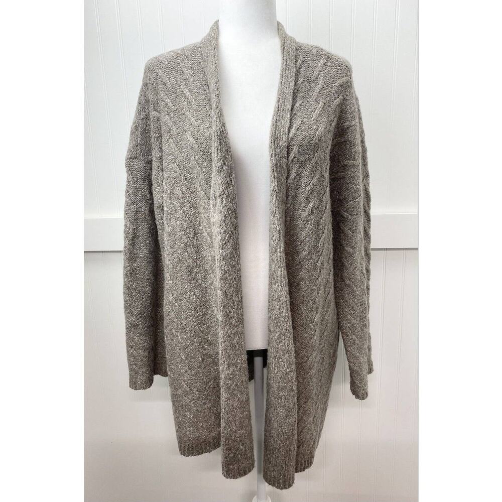 Neutral Cardigan J Jill Sz Medium Taupe/Brown Open Front Long Knit Sweater EUC